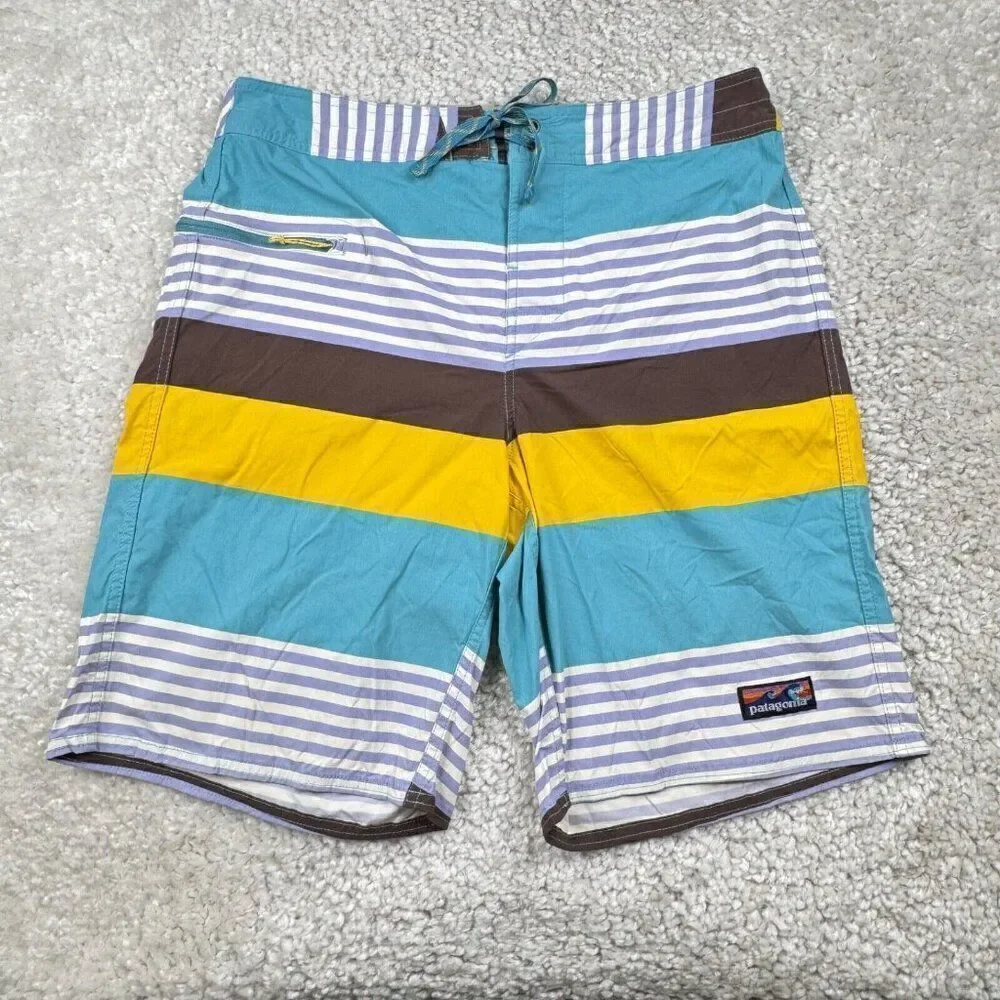 Patagonia Wavefarer Board Shorts Blue Yellow Striped 34